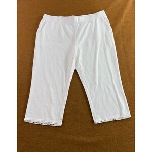 Denim & Co Beach Womens 2X White Lace Trim French Terry Crop Pants New